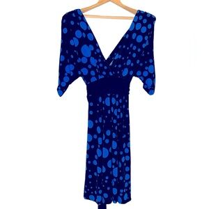Roulette Black/Royal Blue Tie Waist Dress with Kimono Sleeves in Size S